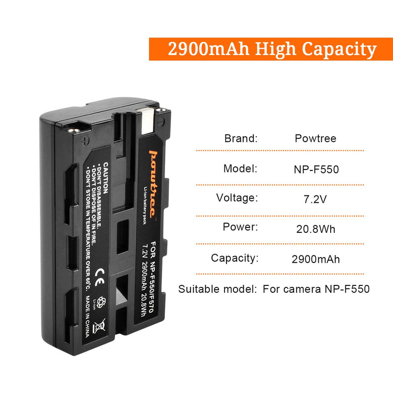 Powtree NP-F550 2 Pack 2900mAh Replacement Battery and LCD Dual Charger Compatible with Sony NP-F330 NP-F530 NP-F570 Battery, Sony CCD-RV100 CCD-RV200 SC5 SC9 TR1 TR940 TR917 Camera CN-160 CN-216