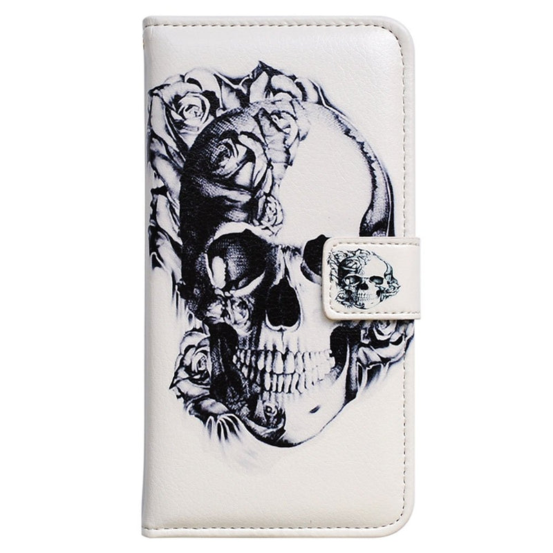 LG Stylo 6 Case,Bcov Black Flower Skull Leather Flip Case Wallet Cover with Card Slot Holder Kickstand for LG Stylo 6