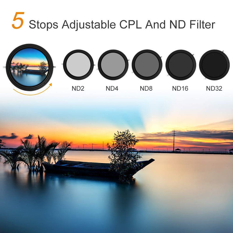 82mm Variable Fader ND2-ND32 ND Filter and CPL Circular Polarizing Filter for Canon RF 15-35mm f/2.8L is USM Lens & Canon RF 24-70mm f/2.8L is USM Lens (Now Includes 95mm Lens Cap)