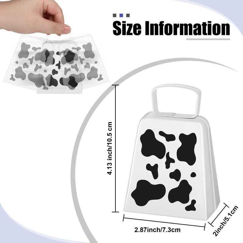 3 Pieces Cow Bell with Handle Cow Print Cowbell Cheering Bell Metal Noise Maker School Bells Loud Call Bells for Ball Games Football Hockey Sports Event Classroom Wedding Farm