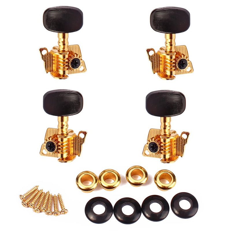 Alnicov 2R2L Tuning Peg Machine Head Open-gear Guitar Tuners for Ukulele 4 String Guitar Gold-Plated