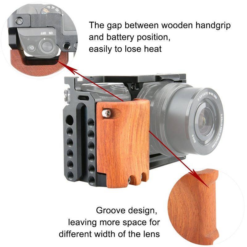 NICRYRIG Cage Kit for A6500 A6400 Sony Mirrorless Camera, with Wooden Handle Grip M2.5 Screw - 110