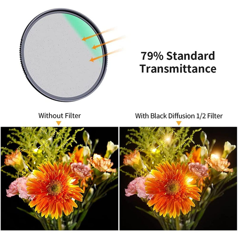[AUSTRALIA] - K&F Concept 58mm Black Diffusion 1/2 Filter with 28 Multi-Layer Coatings Cinematic Dream Effect Filter Waterproof for Camera Lens 