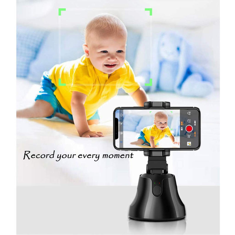 Selfie Stick Tripod 360°Rotation Auto Smart Face & Object Tracking Cell Phone Tripod Holder for Video Recording, Work with Tripod for iPhone Android Black(With app)