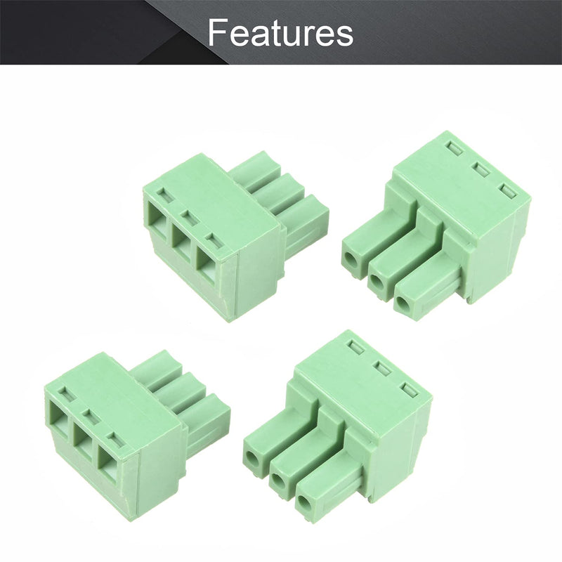 [AUSTRALIA] - Fielect 10Pcs 3.81mm Pitch 3P PCB Terminal Block Connector 300V 10A Pluggable Teminal Blocks Connector Green 