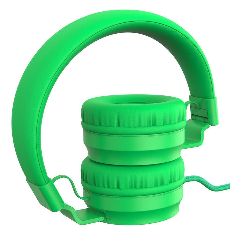 PuroBasic Volume Limiting Wired Headphones for Kids, Boys, Girls 2+ Foldable & Adjustable Headband w/Microphone, Compatible with iPad, iPhone, Android, PC & Mac – by Puro Sound Labs, Green