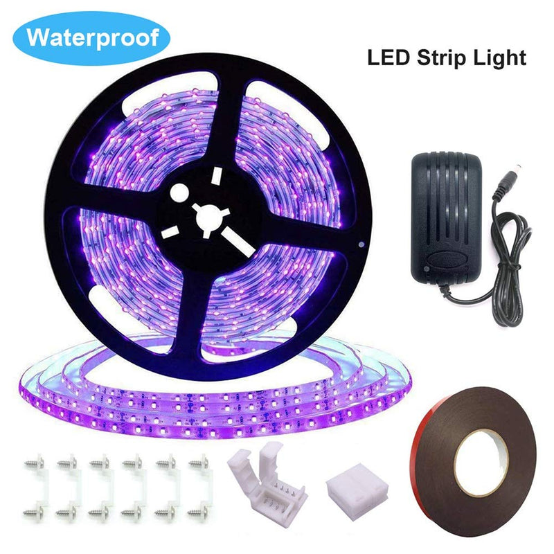 [AUSTRALIA] - Black Light Strip, Purple LED Strip 16.4Ft/5M 300 Units Lamp Beads, IP65 Waterproof Purple Light for Dance Party, Body Paint, Night Fishing, Work with 12V 2A Power Supply 