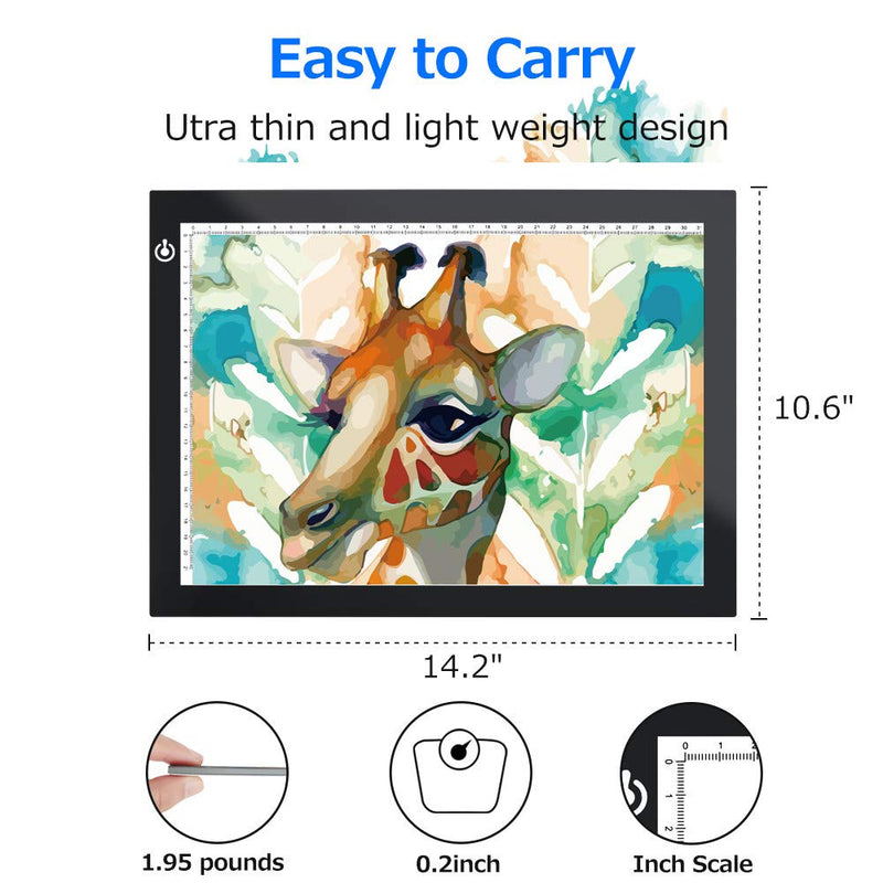 Black A4 Dimmable LED Artcraft Light Box Tracer Slim Light Pad Portable Tablet, USB Power Cable Copy Drawing Board Tracing Table for Artists Designing, Animation, Sketching, Stenciling X-ray Viewing Black