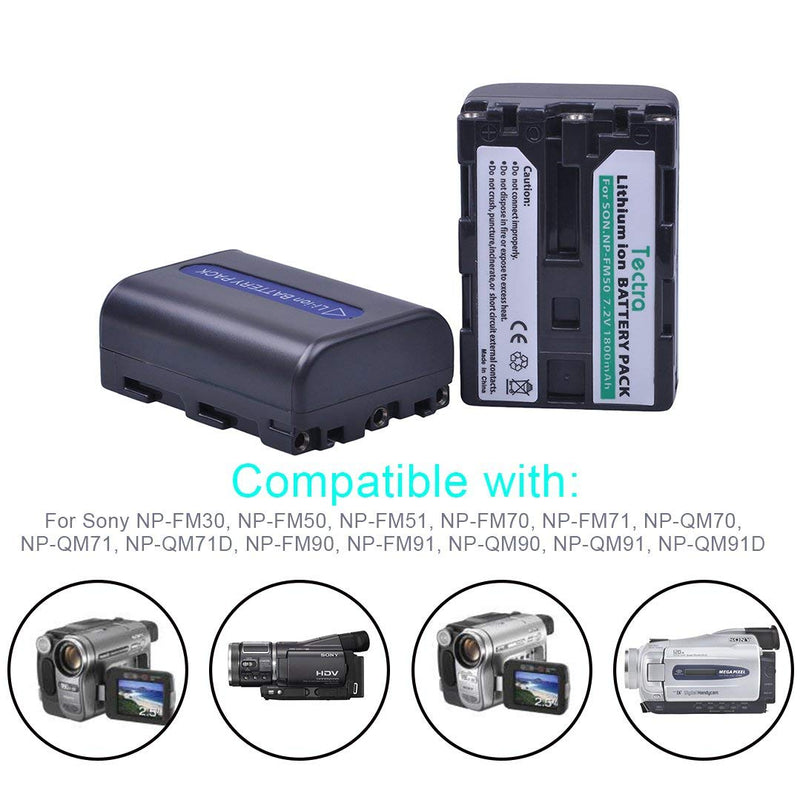 Tectra 2 Pack NP-FM50 Battery and Charger Kit for Sony HC1 TRV280 TRV350 TRV250 TRV19 TRV22 TRV27 TRV33 TRV460 TRV140 TRV17 TRV340 TRV38 TRV480 TRV260 TRV138 TRV608 DVD101 DVD201 Camcorder