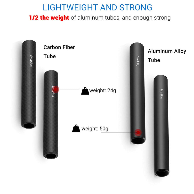 SMALLRIG 15mm Carbon Fiber Rod for 15mm Rod Support System (Non-Thread), 4 inches Long, Pack of 2-1871 Carbon Fiber Rod - 4"