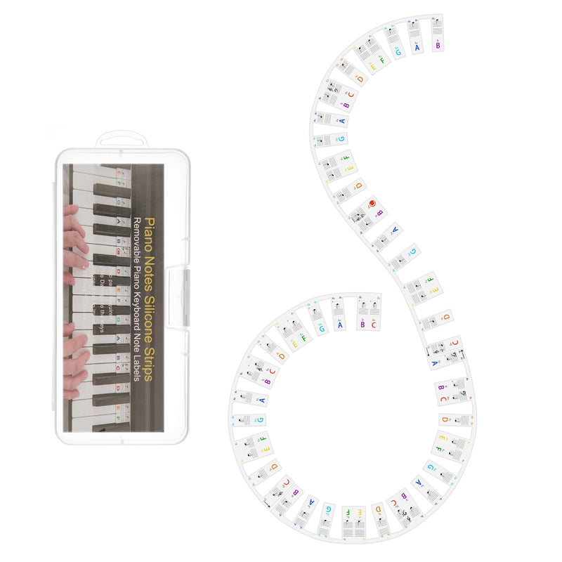 HAUTOCO Piano Keyboard Notes Guide for Beginner Reusable Silicone 88-Key Full Size Removable Piano Keyboard Note Labels, No Need Stickers, 88 Key Rainbow Colors with Box