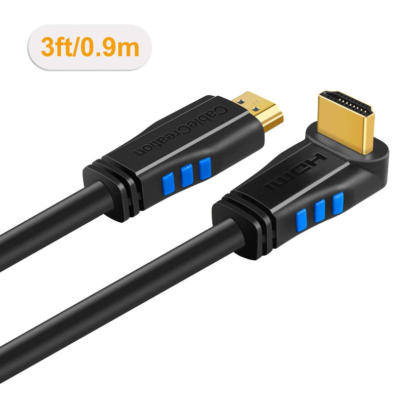 [AUSTRALIA] - HDMI Cable, CableCreation 3 Feet Upward Angle 270 Degree 4K HDMI 2.0 Cable with Gold Plated Connector, Support 4K (60Hz) Ultra HD, 3D Video, Ethernet, Audio Return Channel, Black 3 Feet-1Pack Male to Male 