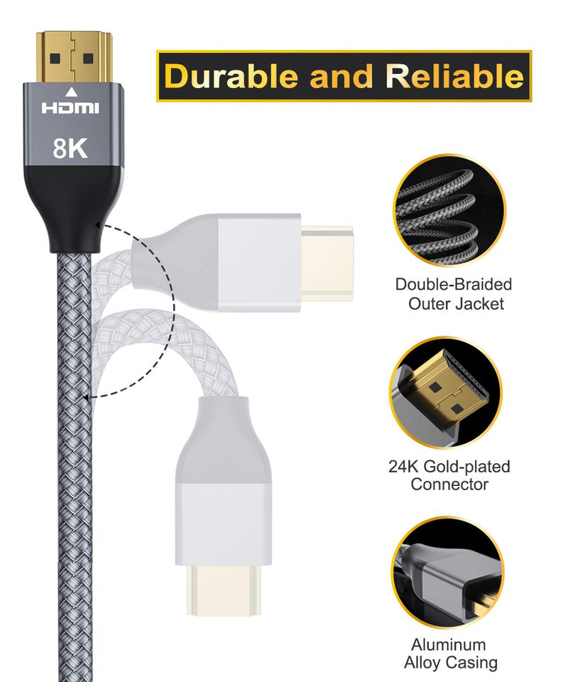 8K 60Hz HDMI Cable 16.5FT 2-Pack,Long 48Gbps 7680P Ultra High Speed HDMI Cord for Apple TV,Roku,Samsung QLED,2.0 2.1,Playstation 12ft PS5,Xbox One Series X,eARC 15ft HDR HDCP 2.2 2.3,16 4K 120Hz 144Hz Gray