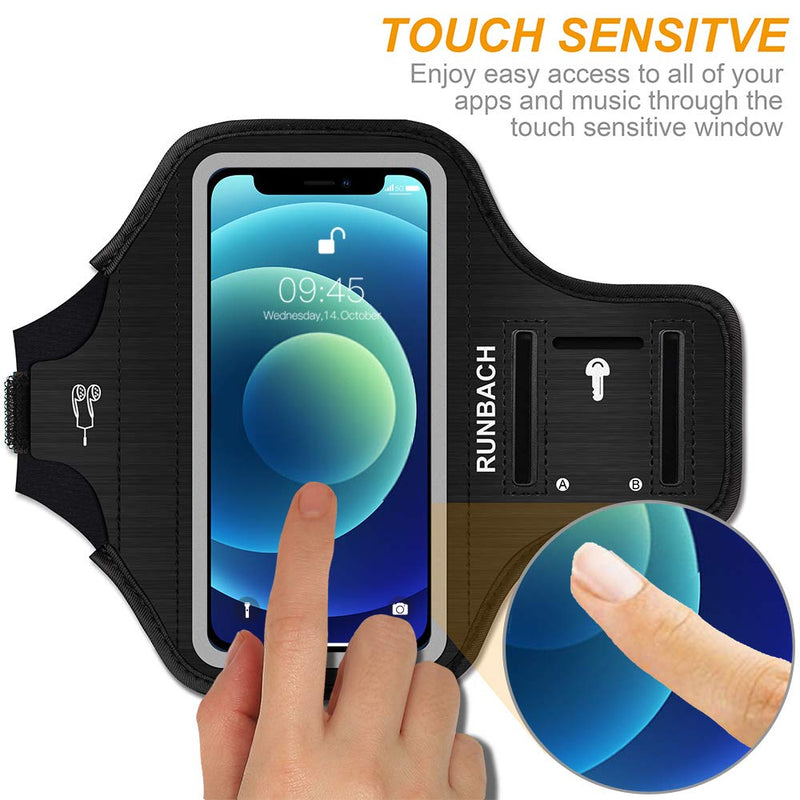 RUNBACH Sport Armband for iPhone 12 Pro/iPhone 12/iPhone 11/iPhone XR Armband,RUNBACH Sweatproof Running Exercise Bag with Fingerprint Touch and Card Slot for 6.1 Inch iPhone 12,12 Pro,11,XR