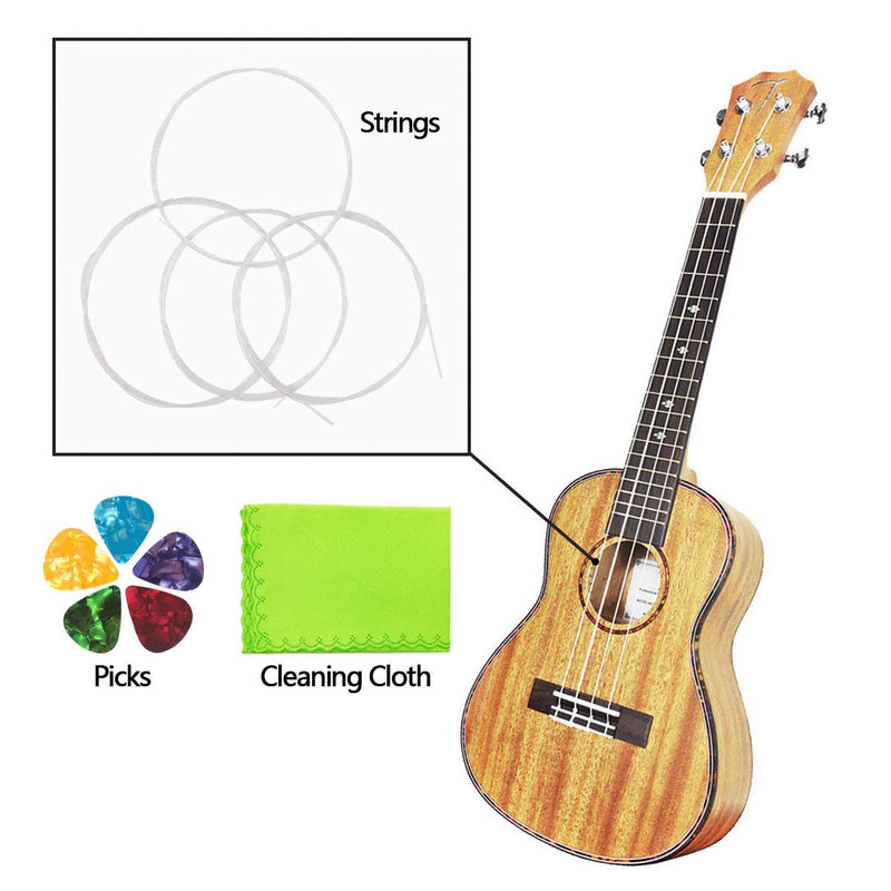 Ukulele Strings Clear Nylon 3 Full Sets with 5pcs Ukulele Guitar Picks and 1pc Green Cleaning Cloth