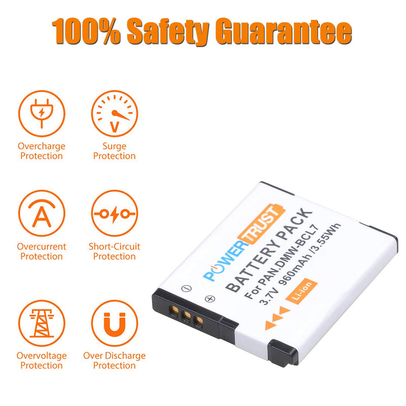 PowerTrust 2Pcs DMW-BCL7 BCL7 BCL7E Battery and LED USB Charger for Panasonic Lumix DMC-F5 DMC-FH10 DMC-FS50 DMC-SZ10 DMC-SZ9 SZ8 SZ3 SZ9 XS1 XS3 Camera