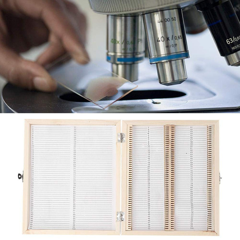 Wooden Slides Storage Box Microscope Slides Large Capacity Up to 100pcs Slices Biology Glass Prepared Microscope Slides Specimens Protect Case 22.8 * 18.8 * 3.5cm