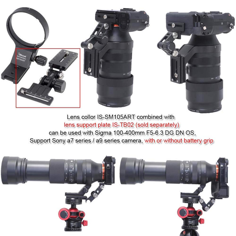 iShoot Lens Collar Tripod Mount Ring Support Holder BracketCompatible with Sigma 105mm f/1.4 DG HSM Art (EF/FX/FE/L Mount) & Sigma 100-400mm f/5-6.3 DG DN OS (E/L Mount) Lens, Bottom is Arca Fit Plate