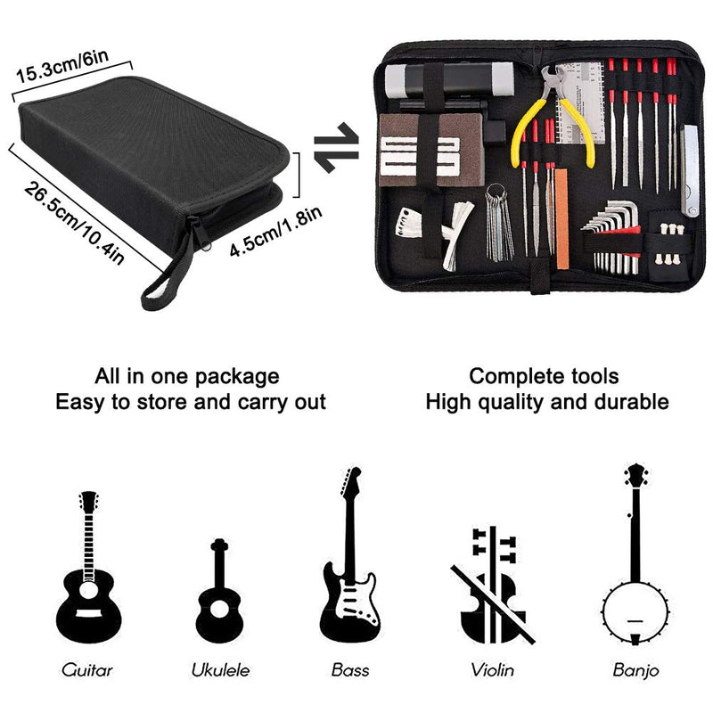 FOVERN1 45 Pieces Guitar Repairing Maintenance Tool, Guitar Setup Kit Repair Tools with Carry Bag for Acoustic Guitar Electric guitar Ukulele Bass Banjo