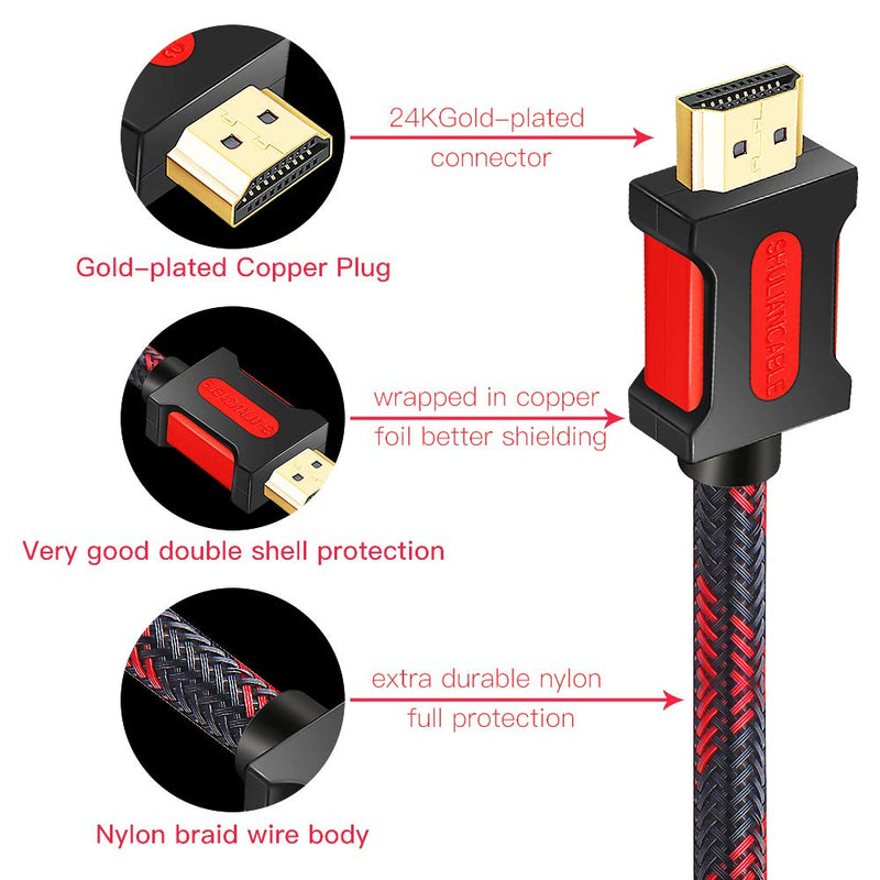 SHULIANCABLE HDMI Cable, Supports 1080p, UHD, FHD, 3D, Ethernet, Audio Return Channel for Fire TVHDTV/Xbox/PS3 (10Ft/3M Red) 1 10Ft/3M Red