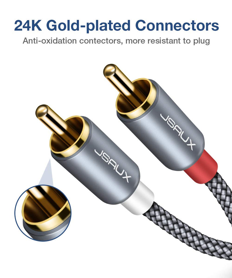 JSAUX RCA Cables, [6.6ft/2M, Dual Shielded Gold-Plated] 2RCA Male to 2RCA Male Stereo Audio Cable for Home Theater, HDTV, Amplifiers, Hi-Fi Systems [Grey] 6.6ft
