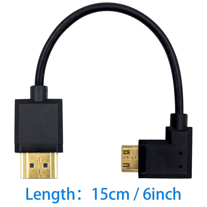 Duttek Mini HDMI to Standard HDMI Cable, HDMI to Mini HDMI Cable, Ultra-Thin Left Angled 90 Degree Mini HDMI Male to HDMI Male Cable Support 4K Ultra HD, 1080p, 3D(HDMI 2.0) (15cm/6 inch) Left Angled 15cm