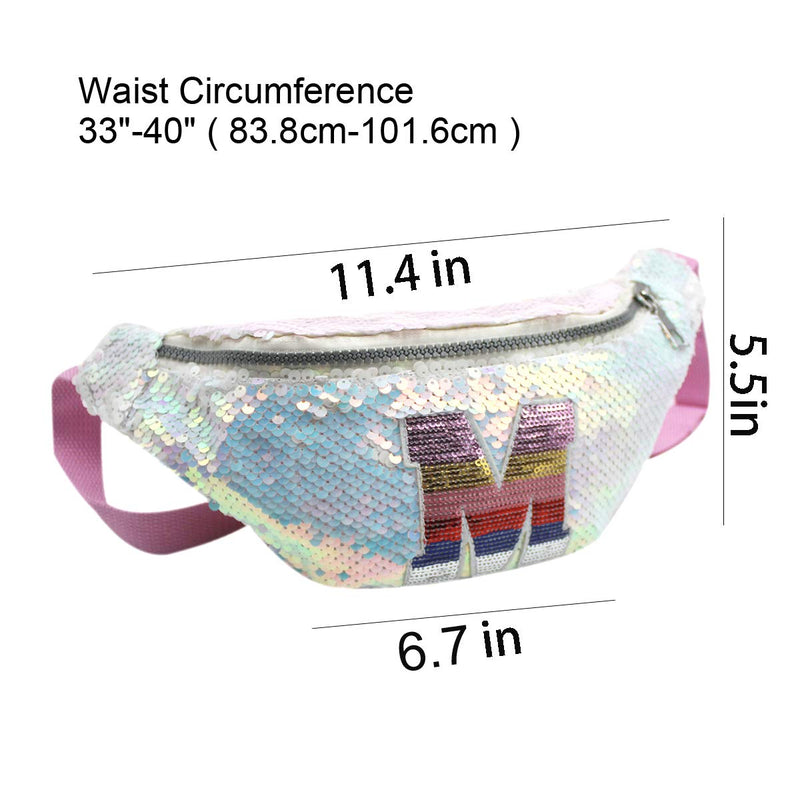Girls Waist Pack Glitter Reversible Sequin Fanny Pack Cute Small Causal Bag with Belt White