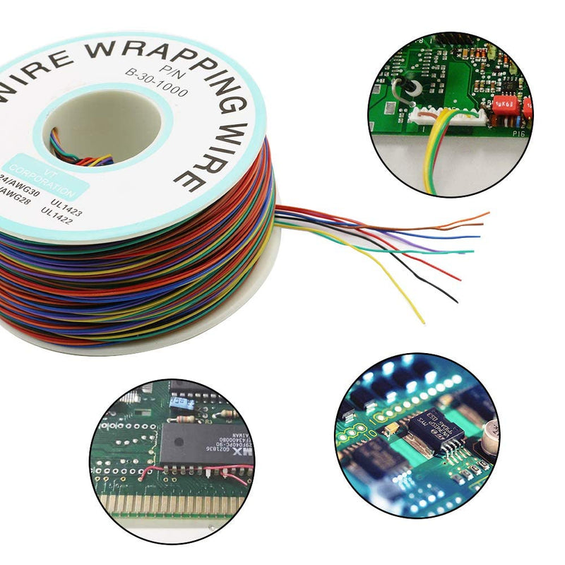 P/N B-30-1000 30AWG Tin Plated Copper Wire Cable Reel 250M White PCB Solder PVC Coated Tin Plated Copper Wire Wire-Wrapping 30AWG 105 Celsius Cable Roll (8 Colors)