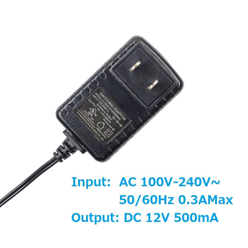 Alrolink 12 Volt 500mA Power Adapter Supply AC to DC 5.5mm x 2.1mm Plug 12v 0.5a Power Supply Wall Plug 4ft Cord for Security Cameras System Accessories