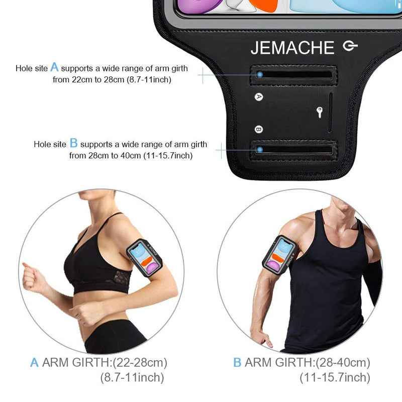 iPhone 11, XR Armband, JEMACHE Water Resistant Gym Running Workouts Exercises Arm Band Case for iPhone 11, XR with Key Holder (Black) Black