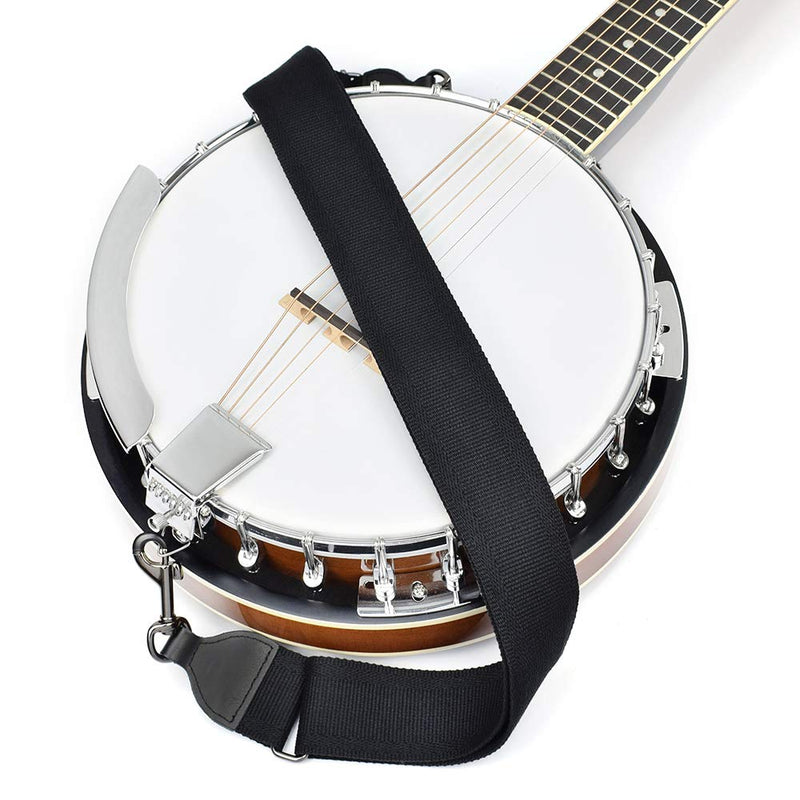 CLOUDMUSIC Banjo Strap Guitar Strap For Handbag Purse Jacquard Woven With Leather Ends And Metal Clips(Black) Black