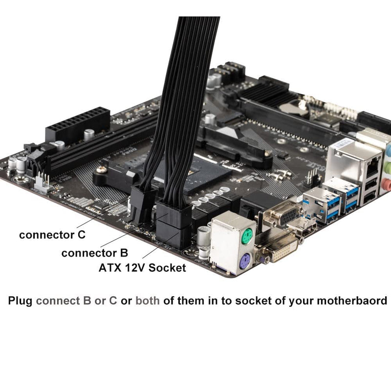[AUSTRALIA] - OwlTree 2 Pack EPS12V CPU 8 Pin Female to CPU ATX 8 Pin and ATX 4 Pin Male Power Supply Extension Cable EPS 12V for Motherboard 10.6 inch 