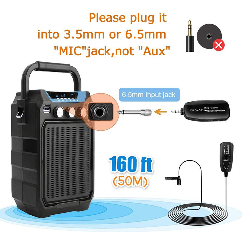 Wireless Microphone,Professional 2.4G Wireless Lavalier Microphone, Omnidirectional Condenser Mic,Rechargeble Transmiatter and Receiver Microphone for Voice Amplifier,Speakers,PA System(160ft)