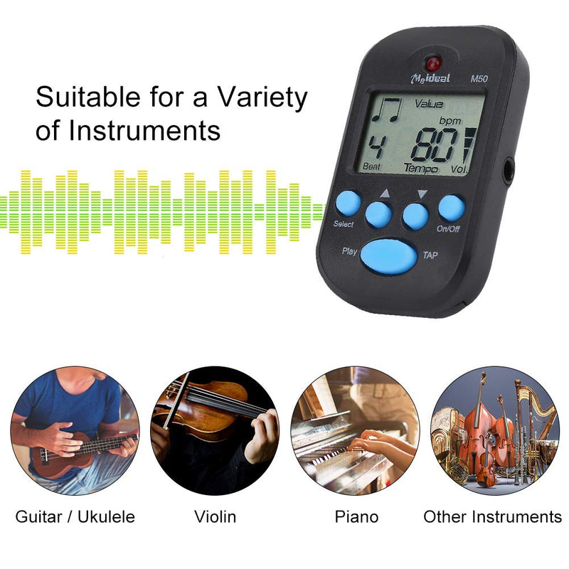 Portable Mini Metronome Multi-Functional Clip-On Digital Beat Tempo Metronome for Piano, Violin, Guitar, Trap Drum Black