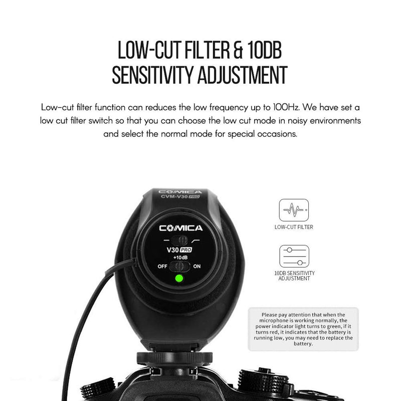CoMica CVM-V30 PRO Directional Condenser Shotgun Video Microphone Compatible with Canon Nikon Sony Panasonic Fuji Olympus DSLR Camera Camcorder