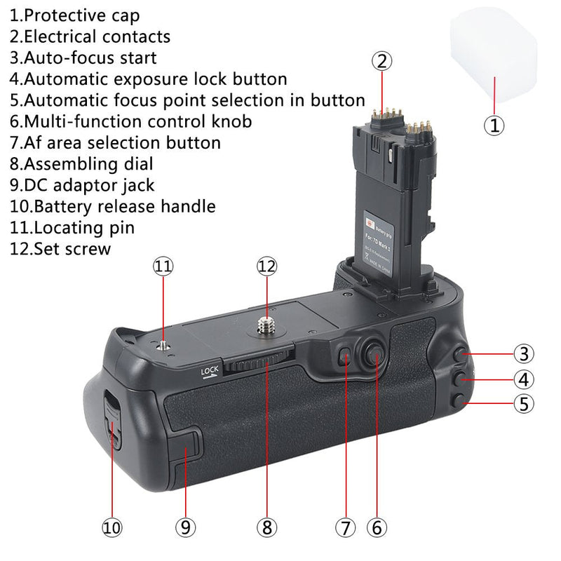 DSTE Replacement for Pro BG-E16 Vertical Battery Grip + 2X LP-E6 Compatible Canon 7D Mark II Digital Camera