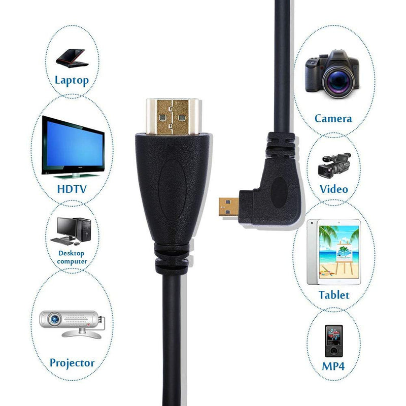 UCEC Right-Angled Micro HDMI to HDMI Male Cable Stretched Length for Cameras