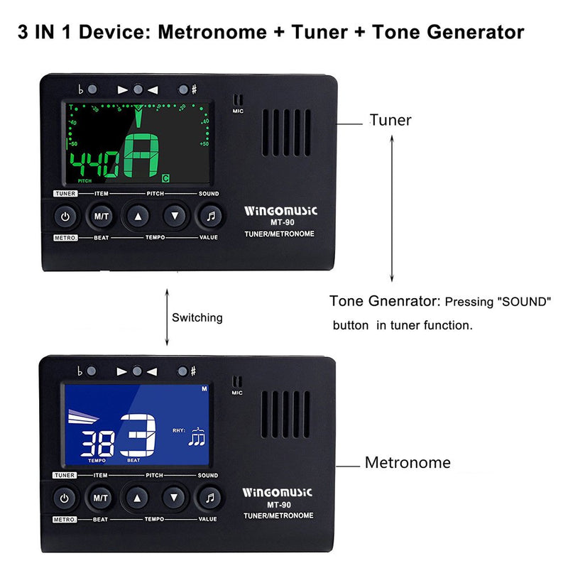 WINGO Digital Metronome, Tuner and Tone Generator - 3 in1 Device（Black)-for Chromatic, Guitar, Bass, Ukulele, Violin-Battery Included Black-4