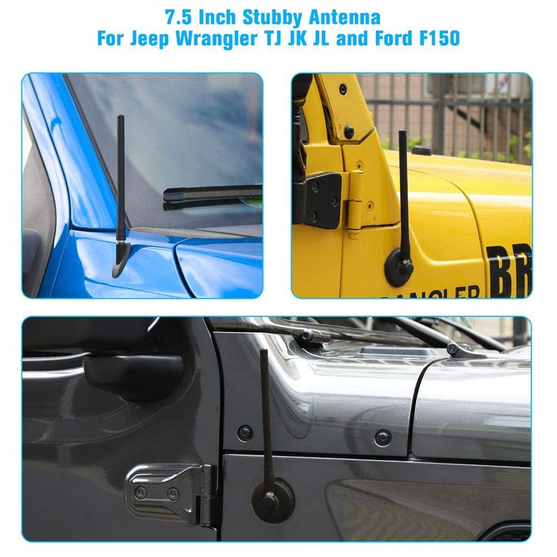 RT-TCZ Short Antenna for Jeep Wrangler JK/JL/TJ and Ford F150, 7.5 inches Antenna Designed for Optimized FM/AM Reception