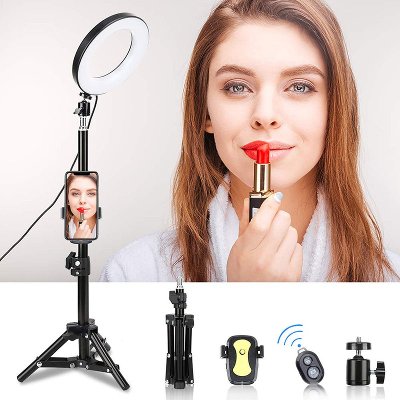 Docooler 8 Inch LED Ring Light with Tripod Stand Phone Holder Mini Ball Head Remote Control 3 Lighting Modes Dimmable USB Powered for Live Video Recording Network Broadcast Selfie Makeup