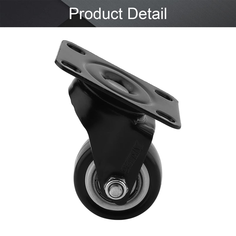 MroMax 1.5 Inch Swivel Caster Wheels PU 360 Degree Top Plate Mounted Caster Wheel 110lb Capacity Black Tone 1pcs