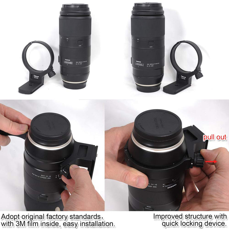 iShoot Lens Tripod Mount Ring for Tamron 100-400mm f/4.5-6.3 Di VC USD (A035), CNC Machined Lens Collar Support Bracket Holder, Bottom is ARCA-Swiss Fit Quick Release Plate for Tripod Ball Head