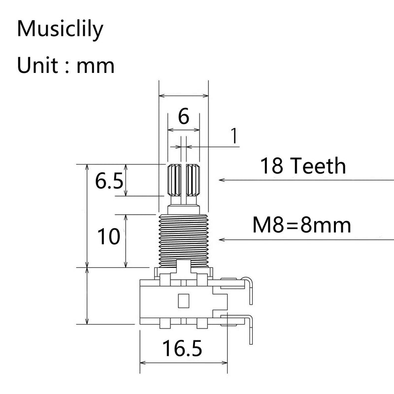 Musiclily Pro Brass Thread Mini Metric Sized Blend Pots MN250K Dual Balance Potentiometers with Center Detent for Guitar (Set of 2)