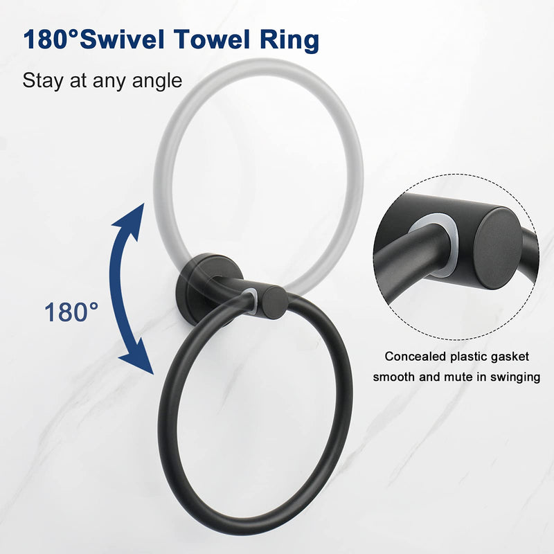 NearMoon Bath Towel Ring, Bathroom Hardware Accessories- Thicken Stainless Steel Hand Towel Holder for Bathroom, Modern Round Towel Hanger Wall Mounted (Matte Black) Matte Black