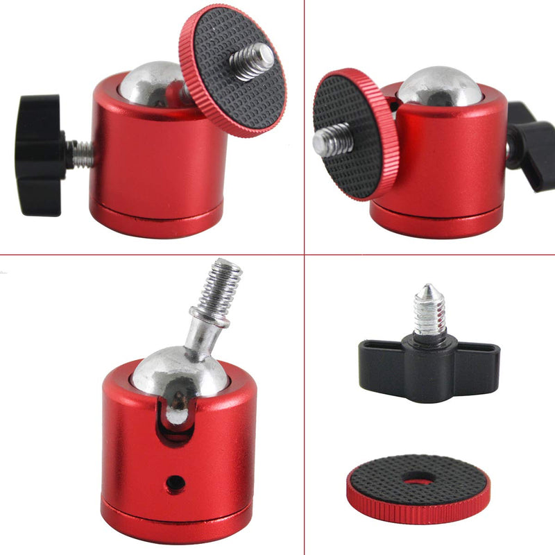 EXMAX 2 PCS Tripod Mini Ball Head with 1/4” Screw Thread Base - 2 Pack Red