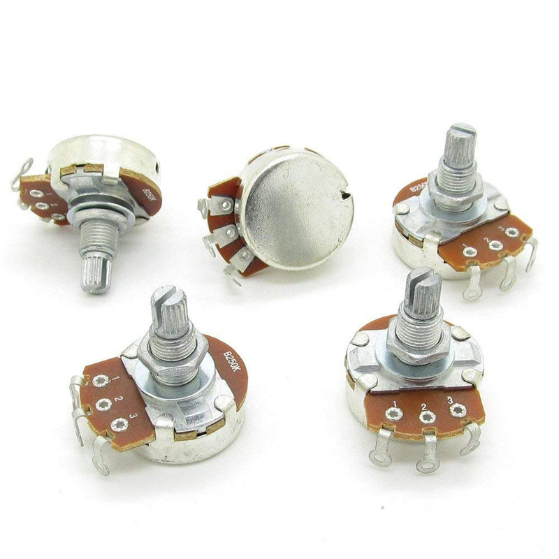 Pxyelec 5pcs Full Size B250k Long Split Shaft 18mm Electric Guitar Bass Volume Tone Pots Potentiometer