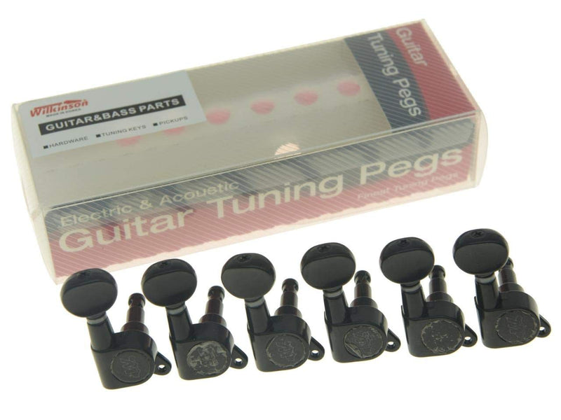 Wilkinson Mini Oval Button 6 Inline Black E-Z-LOK Post Guitar Tuners EZ Post Guitar Tuning Keys Pegs Machine Heads