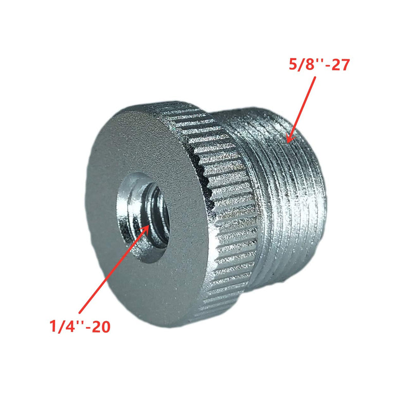 5/8''-27 Male to 1/4''-20 Female Mic Screw Adapter for use with mic Stands with 1/4''-20 Threads (Silver) Silver