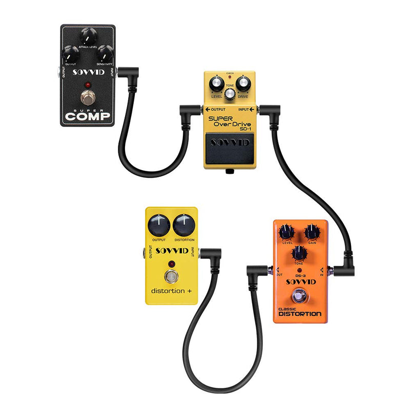6PCS Sovvid 3 Inch Guitar Patch Cables, Black Guitar Pedal Cable Effect Cable Cord, 1/4" inch TS Right Angle Guitar Patch Cable 6PACK