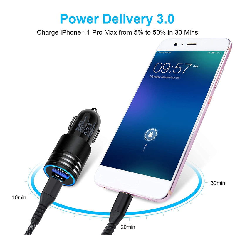 Sidpro USB C Fast Car Charger for Samsung Galaxy S21+ S21 Ultra S20 FE A20 A10E A21 A11 A51 A71 A01 S10E Note 20 Ultra,30W PD 3A+2.4A Dual Port Car Adapter for Google Pixel 5 4A 3A 2 XL, USB C Cable PD Car Charger Kit（Black）